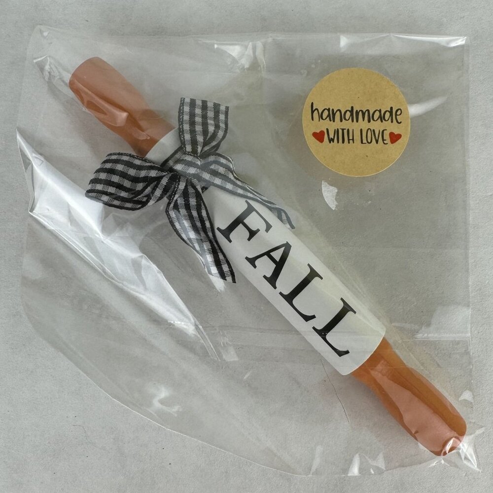 5 pc Autumn Decorative Set Wooden Sign Faux Caramel Apples and Fall Rolling Pin - Picture 4 of 11
